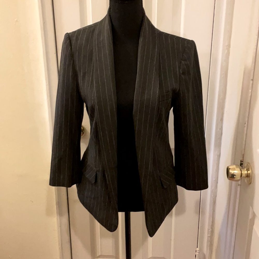 Express Dark Gray Striped Suit Jacket